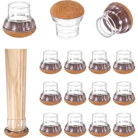 Lot de 16 Protège-Pieds de Chaise Ronds 1"-1.25",Patins de Meubles pour Chaises et Tables sur Parquet/Carrelage,Embouts Transparents Marron (1/5)