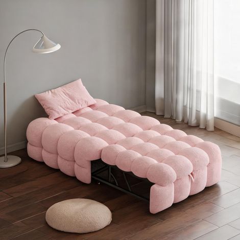 Cadre de lit coloris rose en teddy 183 x 76 x 72 cm (1/5)