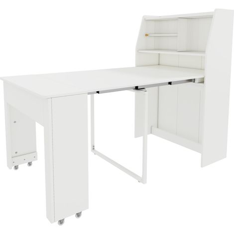 Table à manger extensible blanche 52/132,5 x 80 x 76 cm avec espace de rangement (1/5)