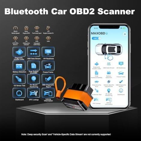OBD2 Diagnostic Auto OBD Bluetooth 5.2, Adapter de Diagnostic OBD2 pour Voiture, Valise Diagnostic Français Voiture Multimarque pour iOS Android, Lecteur Code Moteur avec Systèmes Dia (1/5)