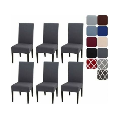 6pcs Grey Chair Cover Set, One Piece Chair Cover, Solid Color, Simple, for Home, Hotel, Chair Cover - Elastic (1/3)