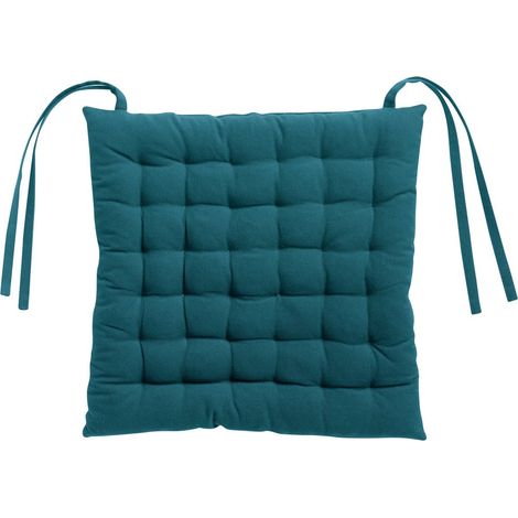 Galette de Chaise Carrée 36 Points en Matière Recyclée Bleu Paon 38 x 38 x 3 cm - PANGIVO (1/3)