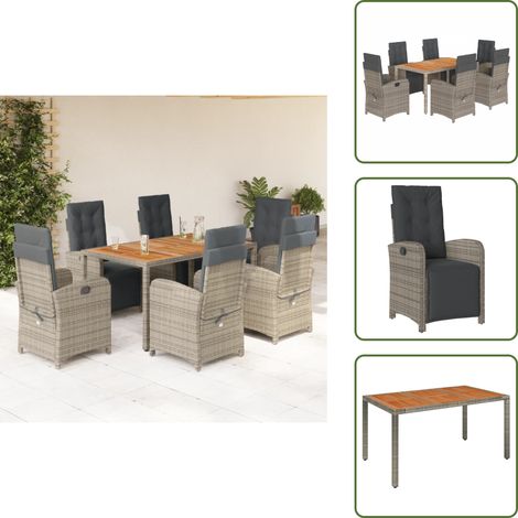 Chaise de jardin inclinable - vidaXL Ensemble à manger de jardin et coussins 7 pcs gris rotin - Coussin de siège (1/5)