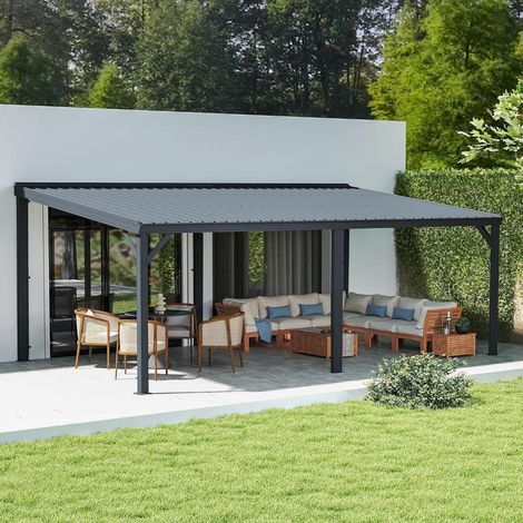 Wandpavillon 3,6x6,1m mit Stahl-Hardtop und Entwässerungssystem, Grau (1/5)