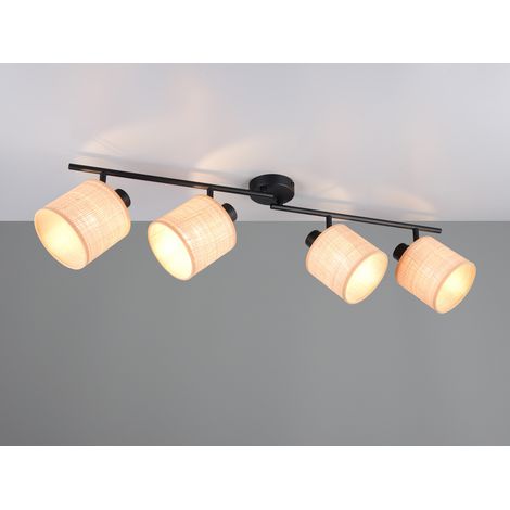 Deckenstrahler AIMEE 4-flammig mit Lampenschirmen aus Bast, Breite 87cm