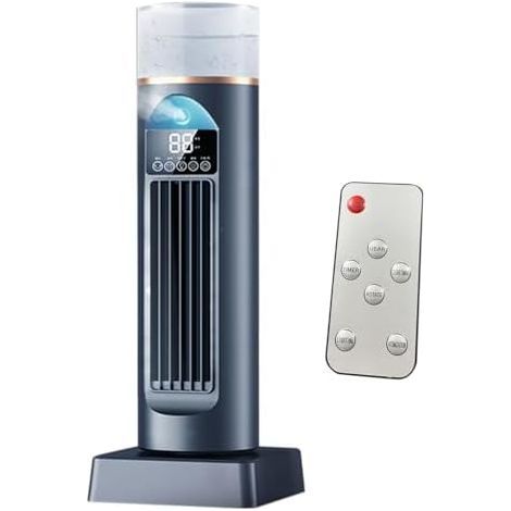 Ventilateur climatiseur sans pales avec humidificateur à évaporation, minuterie et télécommande. Rafraîchisseur d'air silencieux pour chambre, bureau, résidence étudiante ou usage personnel. Procure u (1/5)