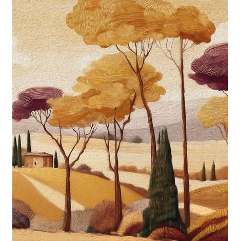 papier peint panoramique paysage italien beige, jaune ocre et violet - ESTAhome (1/4)