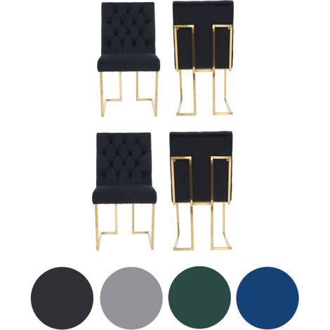 Set of 4 Black Siena Luxury Tufted Velvet Dining Chairs with Gold Frame & Legs - Modern Upholstered Accent Chair (1/5)