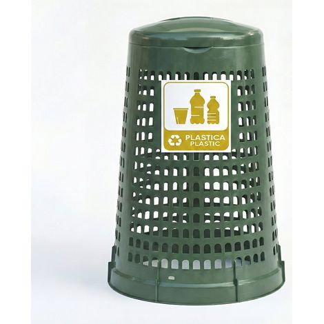 Trespolo cestino grande 100 lt Bidone Spazzatura Esterno raccolta della plastica immondizia differenziata Portasacco in Plastica Verde Made in Italy con Coperchio e Anello Fermasacco 58x90cm
