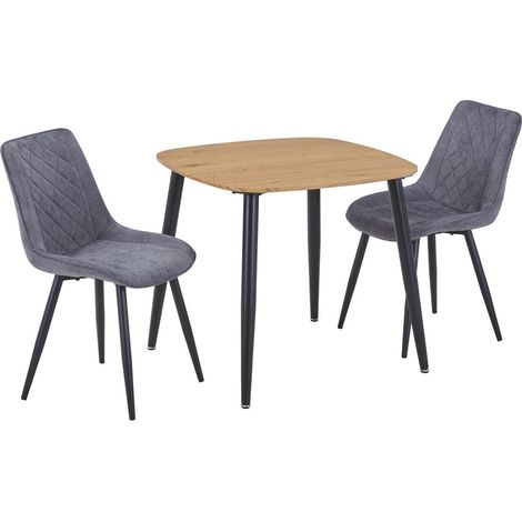 Aspen Light Oak Square Table & 2 Grey Fabric Chair Set - MDF/Metal - L54 x W53.5 x H85.5 cm