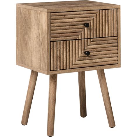 Comodino moderno con 2 cassetti struttura in MDF gambe in pino marrone chiaro Ronge (1/5)