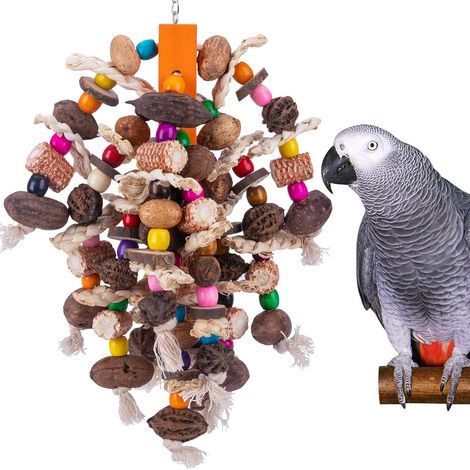 Jouets à mâcher pour perroquets, noix et maïs naturels à déchirer, jouet en bois pour cage à oiseaux (gris d'Afrique, aras, cocatoos, perroquets amazones et autres grands oiseaux). (1/5)