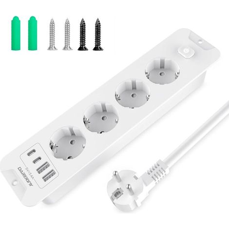 Prise Encastrable - 1 Unité - Blanc - 4 Prises Et 2 USB-C - 4000W Pour Bureau Et Cuisine