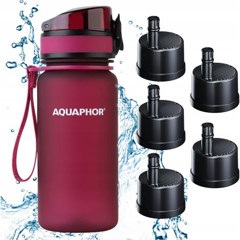 Aquaphor City Filterflasche 350ml Burgunderrot, 5er-Set Filterkartuschen (1/5)