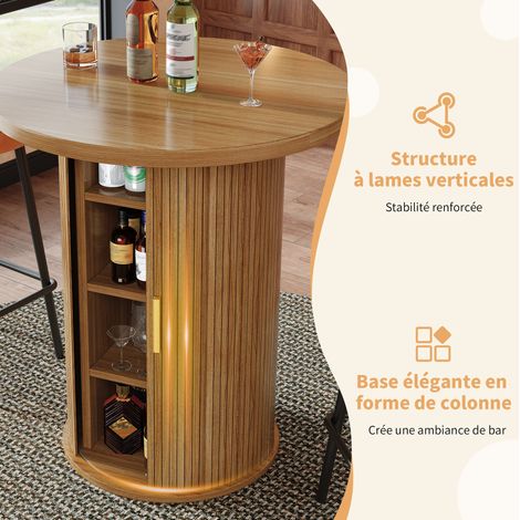 Tavolo bar rotondo 60x60x91.6 cm effetto legno in MDF e metallo con spazio contenitore (1/5)