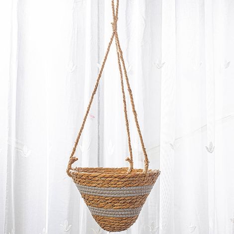 Panier Suspendu Pour Plantes - En Herbe De Mer Naturelle - Forme Conique - Pour Intérieur Et Extérieur - Diamètre 28 Cm - 1 Pièce (1/5)