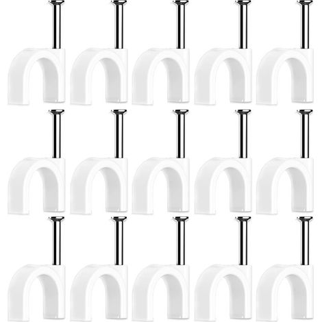 100 Pièces Cavalier Cable Electrique,Fixation Cable Electrique,Attache Fil Electrique,Attache Cable Mural,Clips de Cable,avec Clou en Acier,pour Fixation de Câble,Blanc (6mm) (1/5)