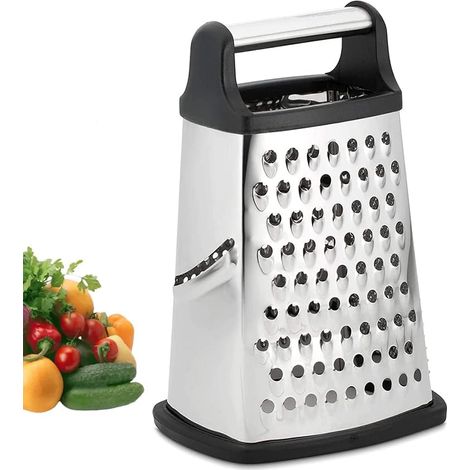 Vierseitiger Edelstahlhobel – Küchenhobel zum groben und feinen Zerkleinern, geeignet für Obst, Gemüse, Karotten und Käse. (Ausführung: Rechteckiger Hobel mit 25 cm Kantenlänge)