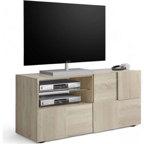 Base tv piccola in legno truciolare bilaminato rovere marrone dimensioni 122x57x43 cm adatta a ogni ambiente