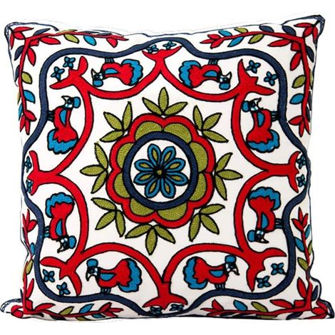 JSSEVN - Set of 2 Embroidered Linen and Cotton Cushion Covers - Cushion Cover 45cm x 45cm - Red Tree of Life Design with Frame (1/5)