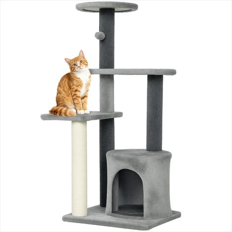 Arbre à chat gris 103 cm avec niche et griffoir sisal (1/5)
