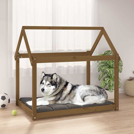 vidaXL Lit pour chien Marron miel 111x80x100 cm Bois de pin solide (1/5)