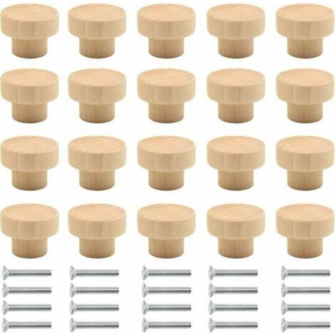Lot de 20 boutons de meubles en bois, boutons d'armoire, boutons de tiroir, boutons en bois, poignées en bois, poignées de meubles, poignées d'armoire pour armoires, tiroirs, commodes, meubles, (1/5)