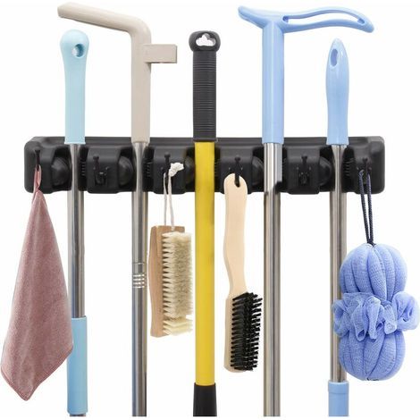 Mop and Broom Holder, Wall-Mounted Storage for Gardening Tools and Organization for Your Home, Closet, Garage and Shed (5 Positions with 6 Hooks) (1/5)
