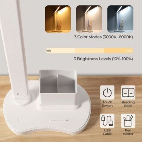 LED-Schreibtischlampe, 3 Helligkeitsstufen, 3 Farben, Augenschutz, USB-C-Anschluss, tragbar, faltbar, Touch-Bedienung, dimmbar, für Kinder, Schlafzimmer, Büro (1/5)