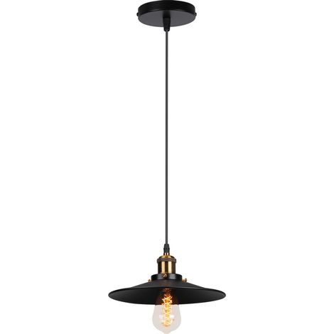 Pendant Light with Lamp Shade, Vintage Metal Hanging Ceiling Lamp, Retro Minimalist Chandelier for Kitchen Island Restaurant (Black/Ø22cm) (1/5)