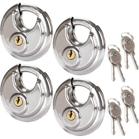 Lot de 4 Cadenas Circulaires de Sécurité, 70MM Cadenas Rond en Acier Inoxydable, Cadenas à Disque Résistant à la Rouille pour les Remises, les Garages, les Remorques (1/5)