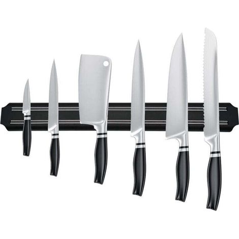 Porte couteau magnetique, barre aimantée porte couteaux, range couteaux cuisine magnétique en acier inoxydable noir porte barre à couteaux aimantée pour cuisine (38 cm)- (1/4)