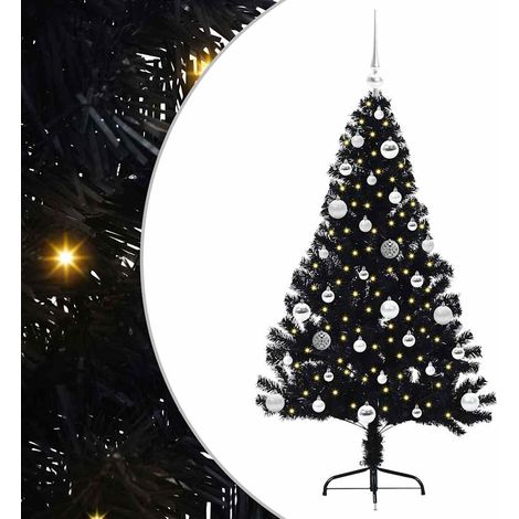 Árbol de Navidad Artificial Preiluminado Negro 150 cm PVC vidaXL