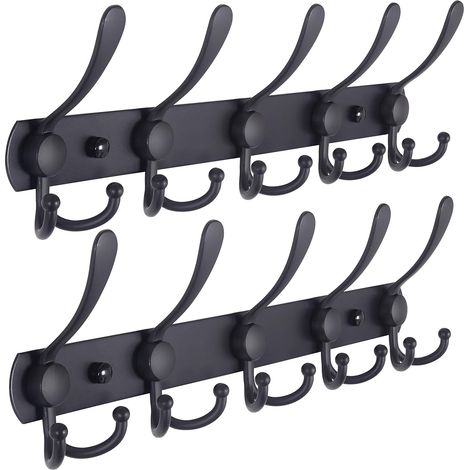 MINKUROW Guardaroba A Parete - 5 Tre Ganci, Acciaio Inossidabile Resistente, Appendiabiti In Metallo Per Guardaroba Portasciugamani Accappatoi Guardaroba Ingresso Bagno (Nero, 2 Confezioni) (1/5)