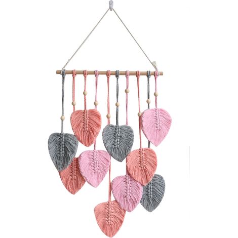 Feuilles suspendues en macramé - Grande tenture murale chic en plumes style bohème (1/5)