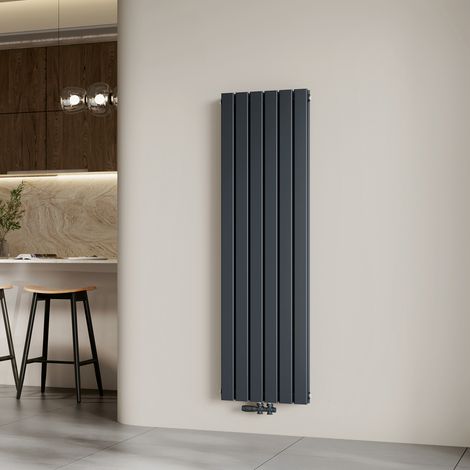 EMKE Heizkörper Flach Design Paneelheizkörper Mittelanschluss Vertikal, Doppellagig, Anthrazit, 160x46 cm, 1490 W Warmwasser Zentralheizung