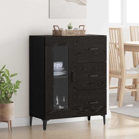 Buffet-Meuble de rangement Chêne noir 69,5 x 34 x 90 cm Bois d'ingénierie et fer 403637 (1/5)