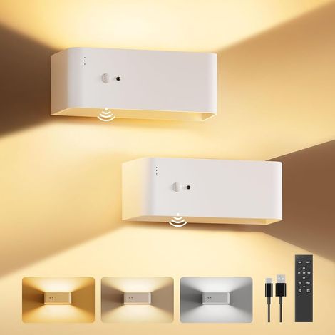 Applique murale d'intérieur sans fil avec détecteur de mouvement avec télécommande, applique murale LED sans fil avec batterie rechargeable de 8000 mAh, luminosité réglable, pour chambre à (1/5)