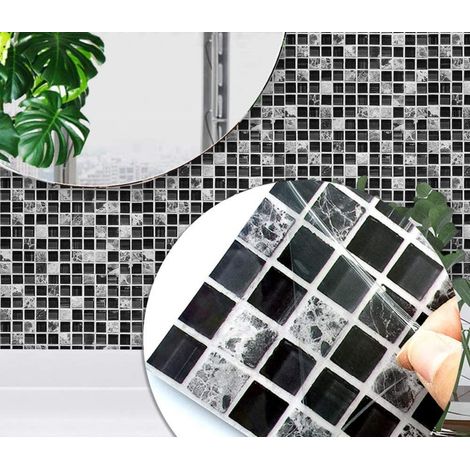 Lot de 20 autocollants carrés pour carrelage mural - Effet marbre noir et gris - Pour salle de bain et cuisine - 10 x 10 cm (1/5)