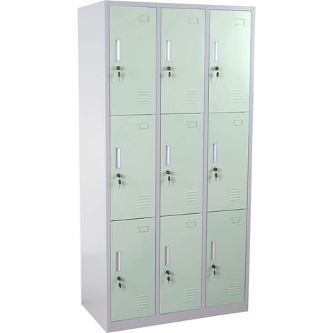 [NEUWERTIG] Schließfach Preston T829, Schließfachschrank Wertfachschrank Spind, Metall 9 Fächer grün (1/5)
