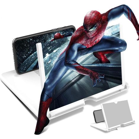 1 Loupe écran 3D, Support réglable smartphone, Miroir HD 14 pouces, ABS et silicone, Compatible iPhone Samsung (1/5)