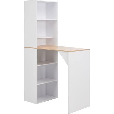 Table haute Table de bar - Mange-Debout avec armoire Blanc 115 x 59 x 200 cm BV719117 - BonneVie (1/5)