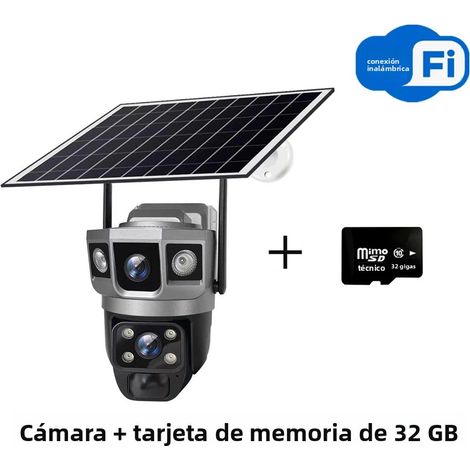 Caméra de surveillance extérieure (32G) à énergie solaire, WiFi, double objectif, triple écran, 12 MP, zoom 10x (1/5)