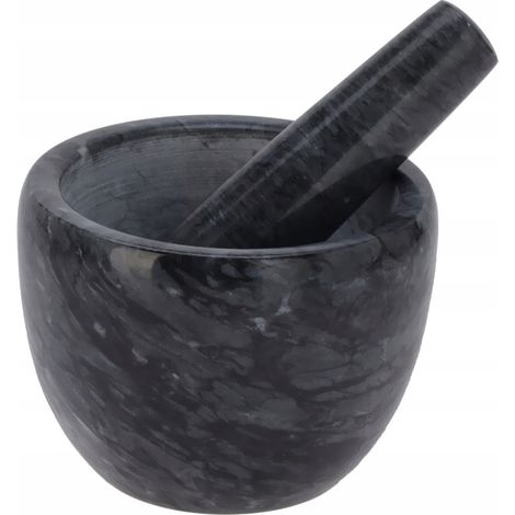 Schwarzer Marmorsteinmörser zum Mahlen von Gewürzen, 12 cm, 1 Stück. (1/5)