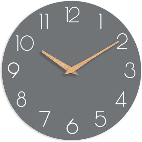 Horloge murale en bois de 25 cm, silencieuse et sans tic-tac, adaptée à la chambre, au salon, au bureau, à l'hôtel (gris) (1/4)