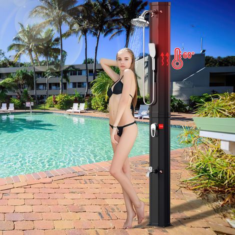 TolleTour Solardusche Gartendusche 60L mit Abdeckhaube, Handbrause und Drain Stop – Standsäule für Garten, Pool & Camping in Schwarz