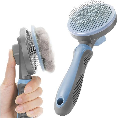 Katzenbürste Hundebürste, Selbstreinigung Hunde Katzen Bürste für Langhaar/Kurzhaar, Katzenkamm mit Griff, Bürste für Die Haustierpflege zum Entfernen von Unterfell, Losem Fell und Schmutz - Haze Blau (1/5)