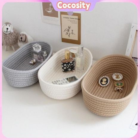 Cocosity Organisateur de rangement ovale Lot De 3 Paniers De Rangement Ovales De Bureau En Corde De Coton Tressée meuble cube Kaki (1/5)