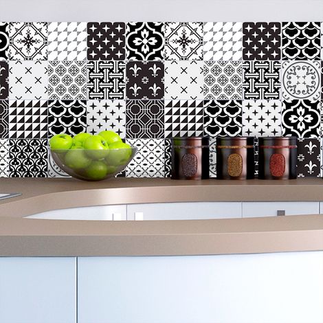 Sticker Mural Carrelage adhésif Cuisine Salle de Bain - 16 STICKERS CARRELAGES AZULEJOS ORNEMENTS ANCIENS NUANCE DE GRIS - 16stickers10x10cm (1/5)