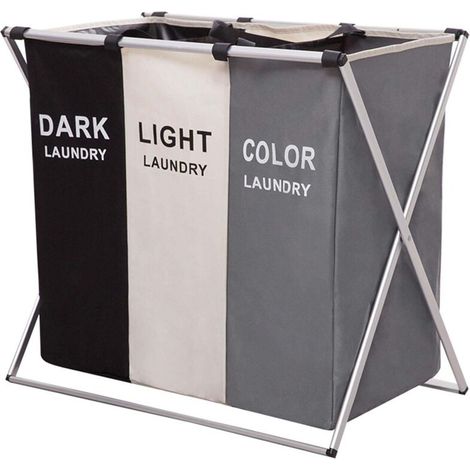 Panier à linge pliable en tissu Oxford, bac à linge portable (noir, gris et blanc) (1/5)